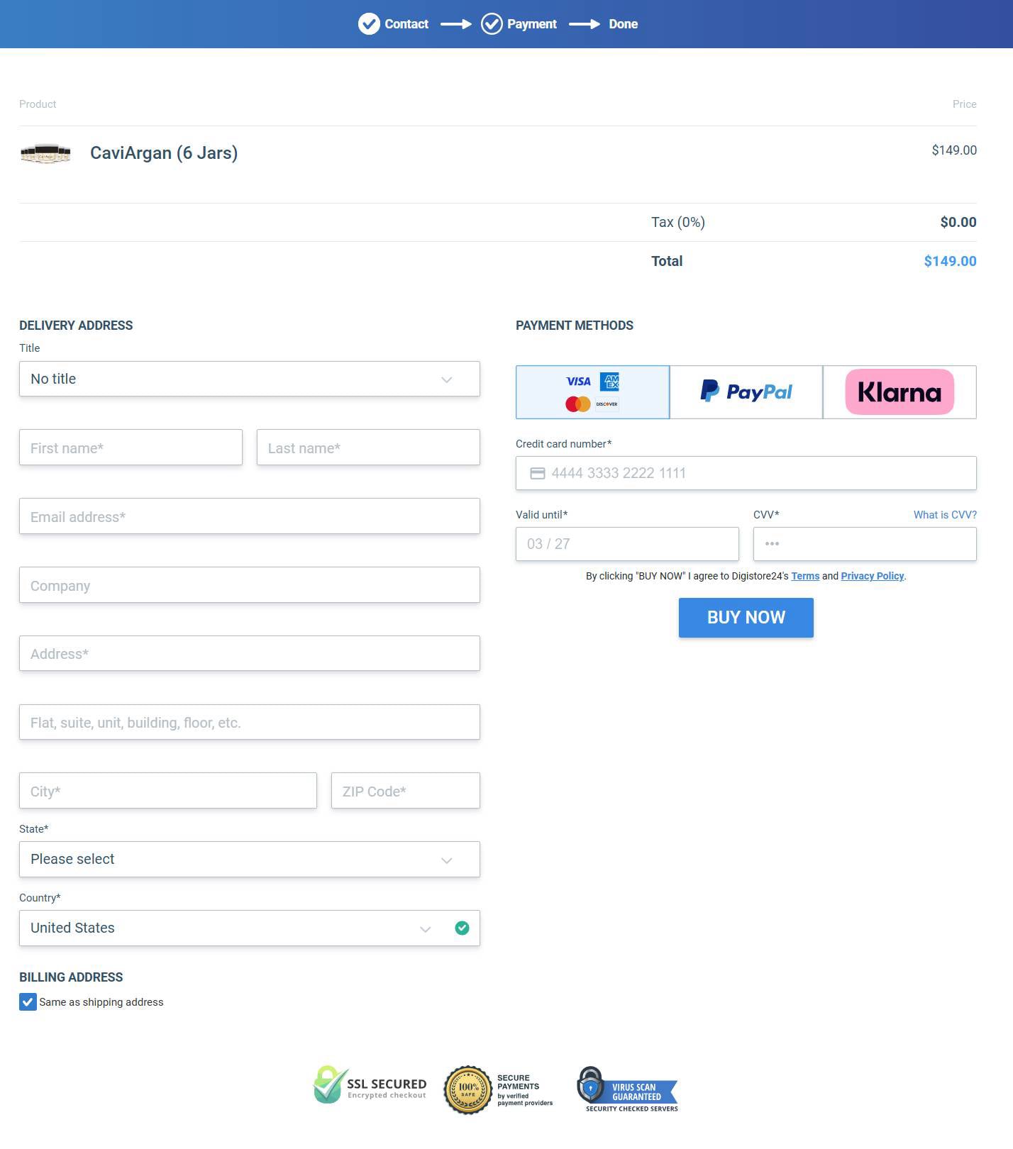 CaviArgan Payment Checkout